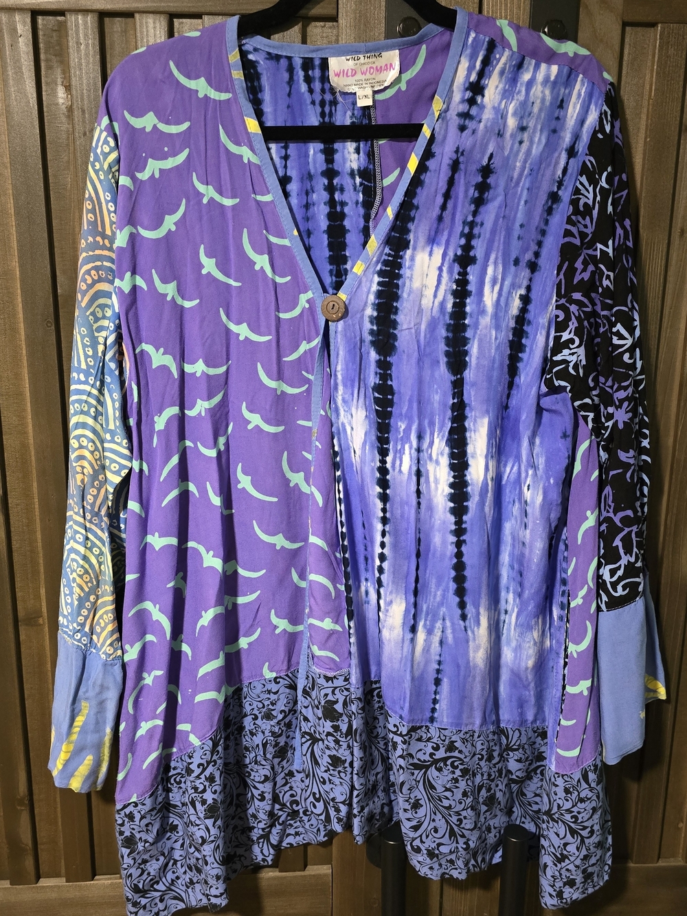 Purple Patchwork V-Neck Tunic Top 90's Vintage
